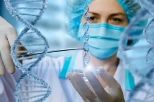 Researcher holds the DNA sample